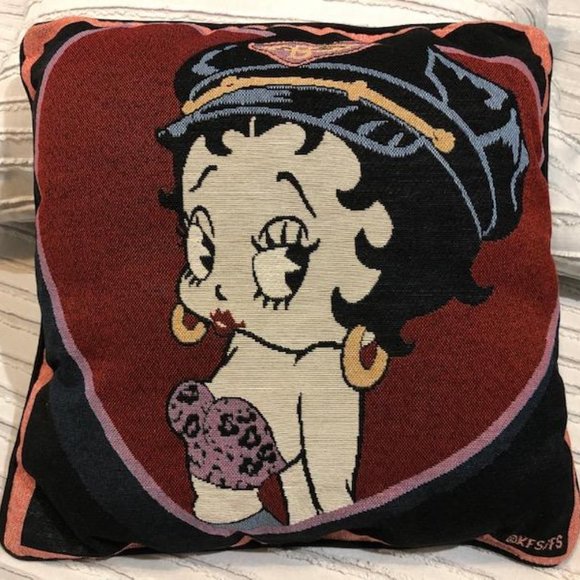 NEW - Betty Boop Biker Tapestry Woven Pillow - Vintage - Rare - Check It Out - Picture 1 of 4